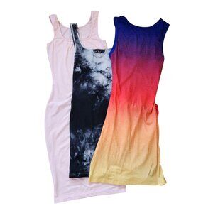 BUNDLE (3) Shein Fitted Dresses Summer Bodycon  Pink Black Rainbow XS-S